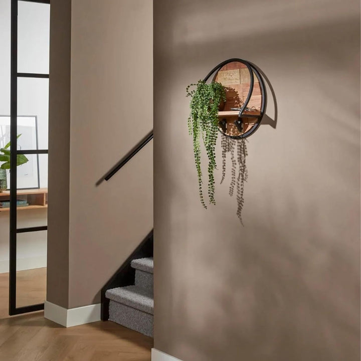 RINGO-Living Rundes Wandregal mit Haken, Designer Wandregal Garderobe, Wandregal Industrial Style, L