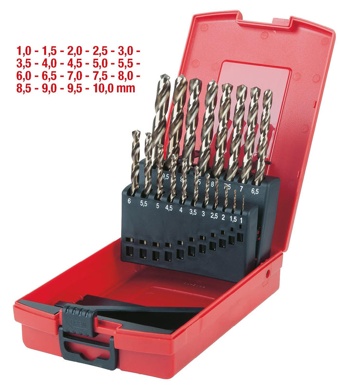 KS Tools 330.3620 HSS-G Co 5 Spiralbohrer-Satz, Kunststoffkassette 19-tlg. 1-10mm