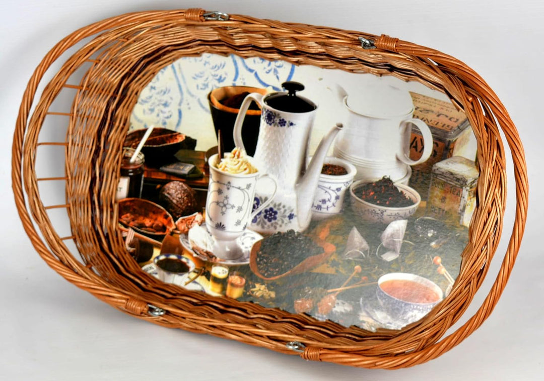 Tablett mit Henkel klappbar Motiven zur Auswahl!! 60cm! Weide Serviertablett (Kaffee Hell), Kaffee H
