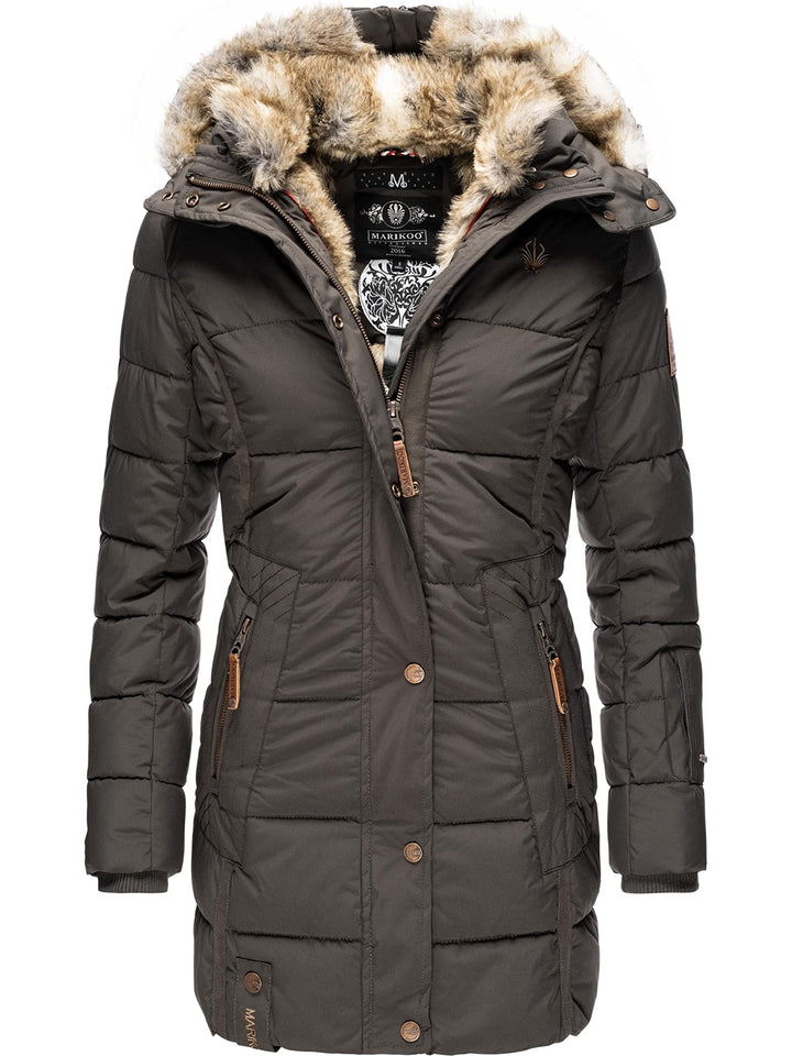 MARIKOO Damen Warmer Winter Steppmantel mit Kapuze Lieblings Jacke XS-XXL L Anthracite, L Anthracite