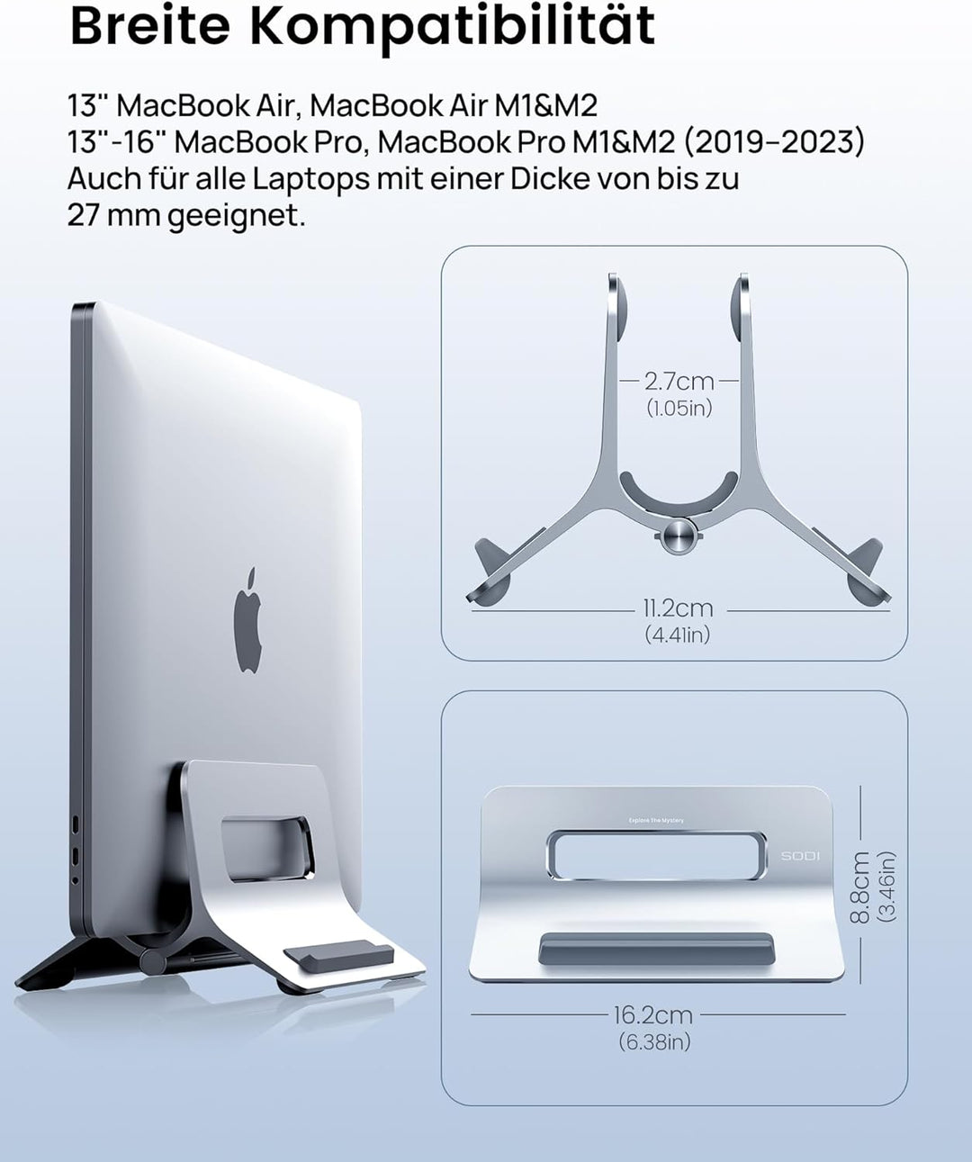 SODI Vertikal Laptop Ständer, Aluminium Vertikal Laptopständer, Laptopständer für MacBook Air, MacBo