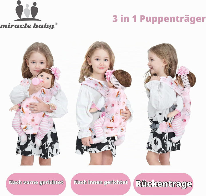 Miracle Baby Babypuppentrage für Kinder, Vorder- und Rückentrage mit verstellbaren Trägern für Mädch