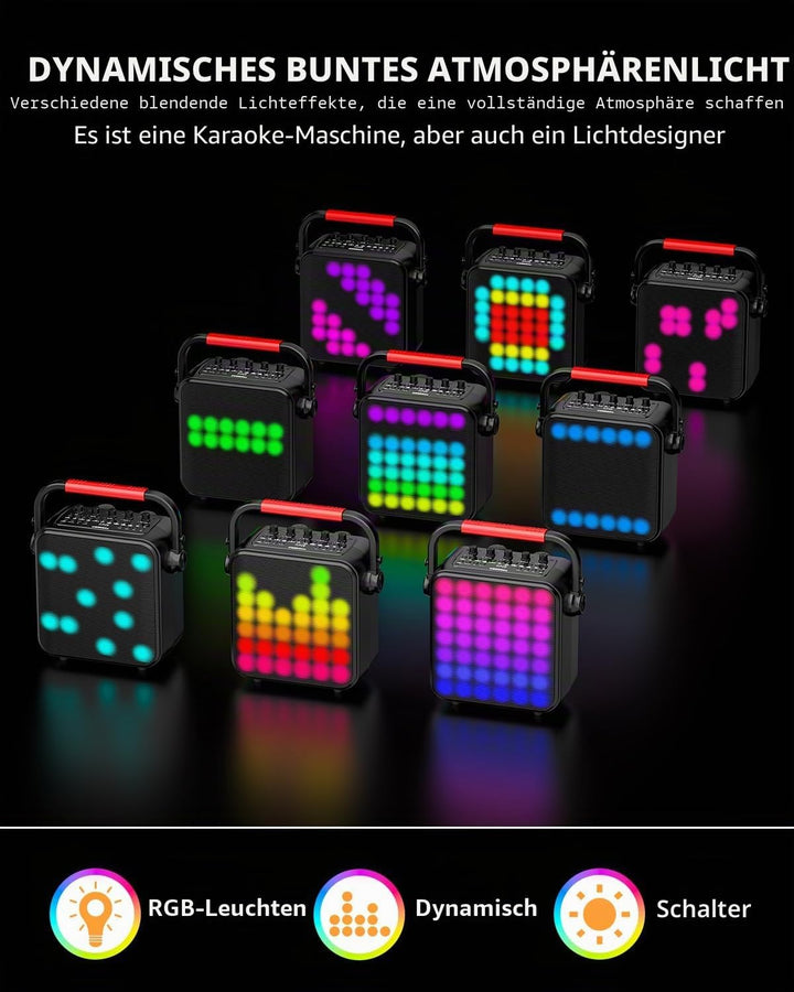 Karaoke Maschine,Karaoke anlage Box mit 2 mikrofonen,Bluetooth Lautsprecher,PA System mit Karaoke-Mo