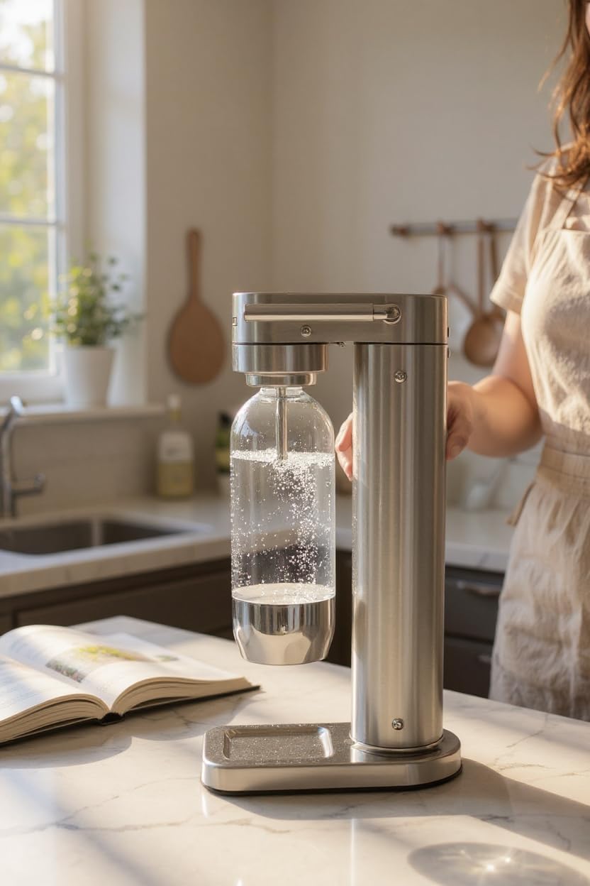 Premium Wassersprudler aus gebürstetem Edelstahl mit 1 x BPA-frei Flaschen SW!ZZ (gebürstetem Edelst