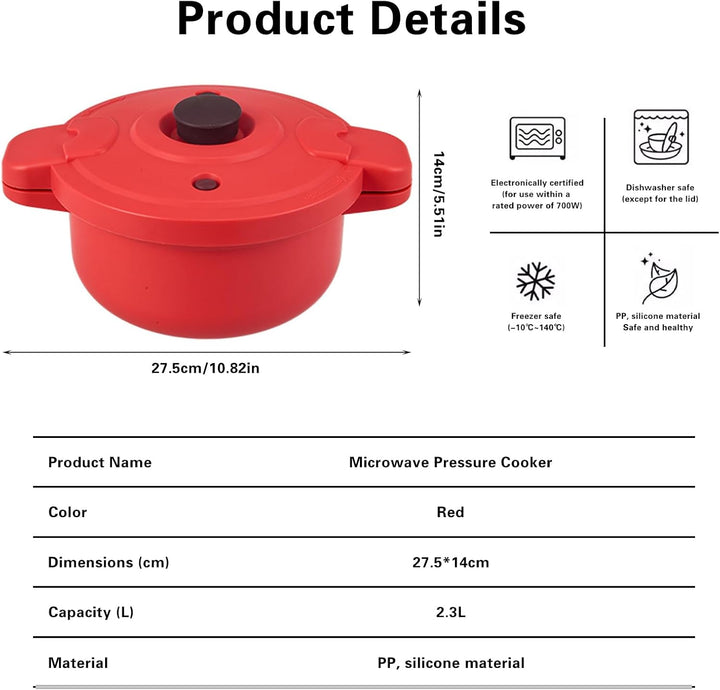 Schnellkochtopf Mikrowelle 2,3L Silikon – Dampfgarer für Reis, Gemüse, Pasta – 27,5 x 14 cm BPA-frei