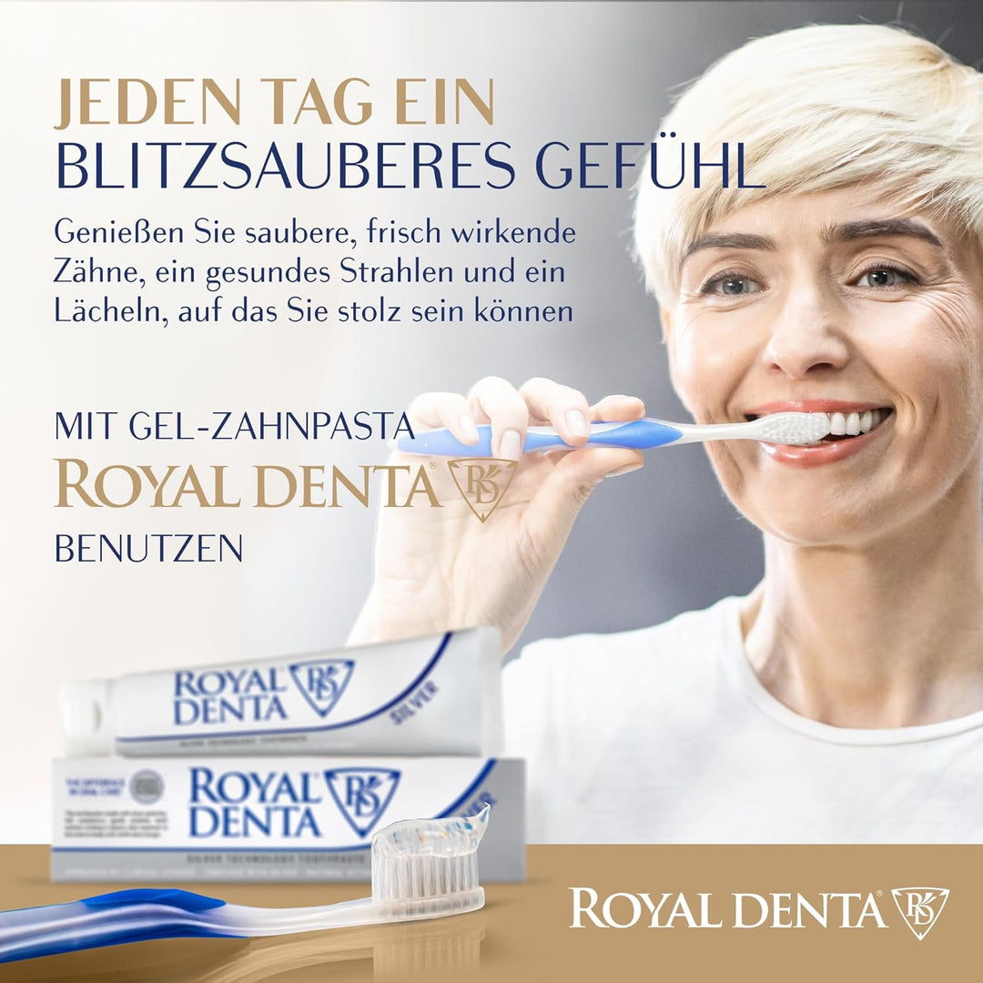 Royal Denta Silver Medium Zahnbürsten 4er-Pack - Doppellänge Borsten für Interdentalreinigung, Silbe