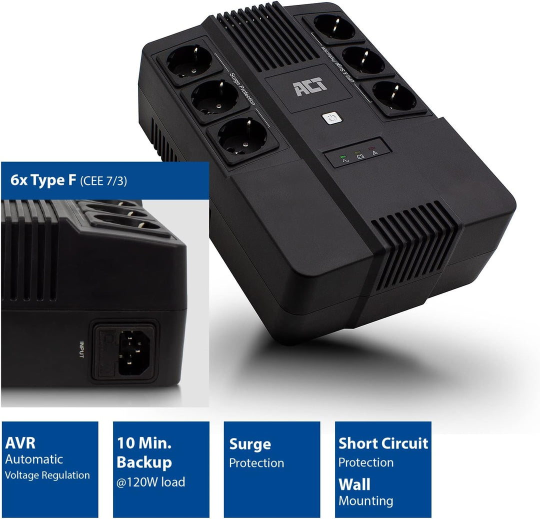 ACT Back-up USV Unterbrechungsfreie Stromversorgung Line Interactive, 600VA Batterie UPS Power Suppl