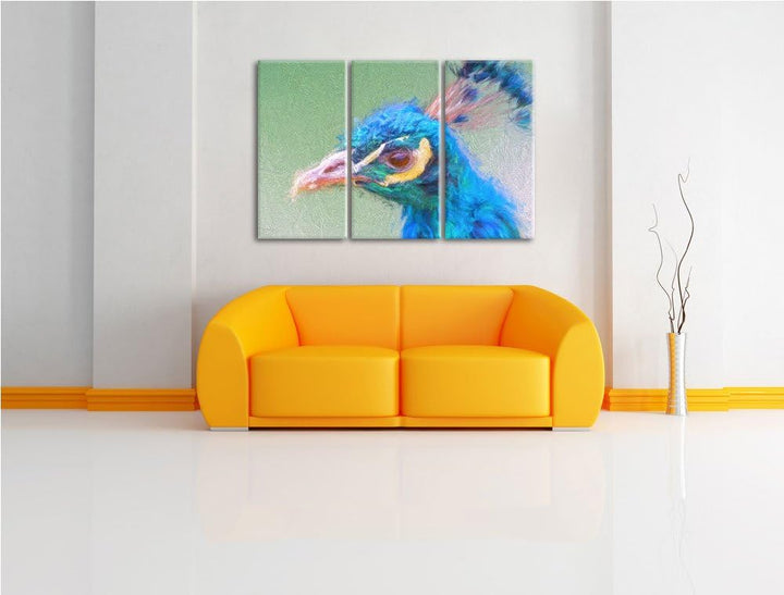 schöner farbenfroher Pfau Spezial 3-Teiler Leinwandbild 120x80 Bild auf Leinwand, XXL riesige Bilder