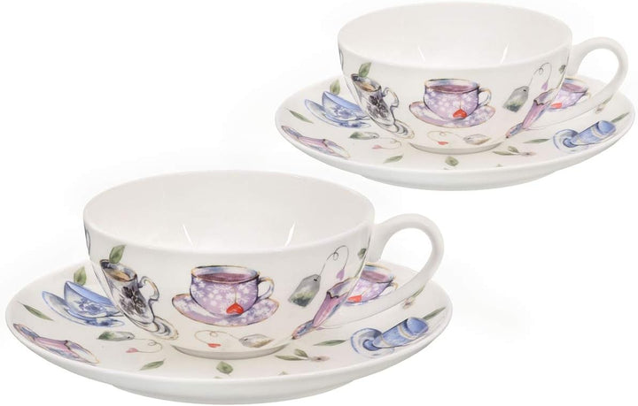 Buchensee Teetassen Set aus Fine Bone China Porzellan. 2 Teetassen je 150ml und 2 Unterteller mit st