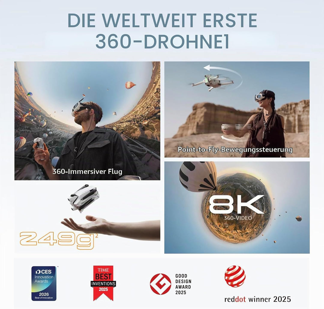 Antigravity A1 Infinity-Bundle mit Passhülle (3 Hochleistungs-Akkus) – 8K 360°-Drohne für immersives
