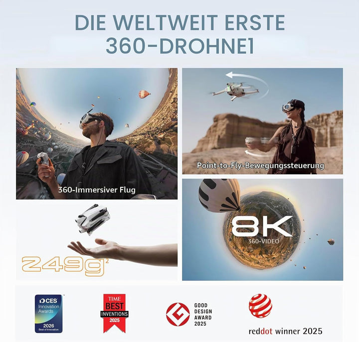 Antigravity A1 Infinity-Bundle mit Passhülle (3 Hochleistungs-Akkus) – 8K 360°-Drohne für immersives
