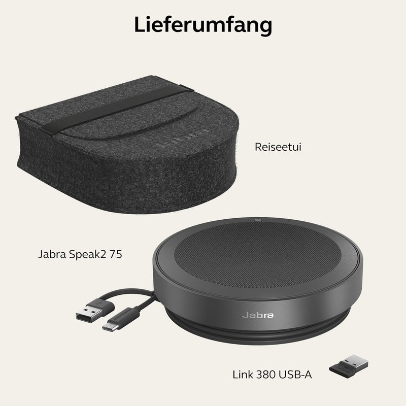 Jabra Speak2 75 schnurlose Freisprechlösung mit USB-A Bluetooth-Adapter, 4 Mikrofone mit Geräuschunt