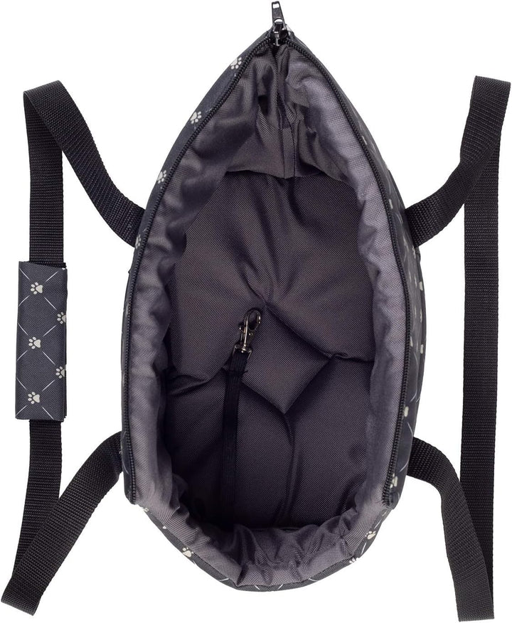 Hundetasche, Welpentasche - Schwarz/Muster: Pfoten, XS bis 3 kg - Tragetasche für kleinen und mittle