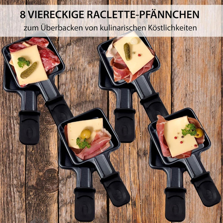 Syntrox Raclette Grill Urilas für 8 Personen, 1200W mit Naturstein und Grillplatte, 8 Antihaftbeschi