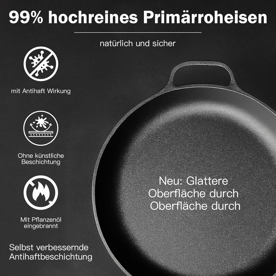 Gusseisenpfanne mit Holzgriff abnehmbar, pfanne gusseisen ohne Beschichtung, Gusspfanne für alle Her