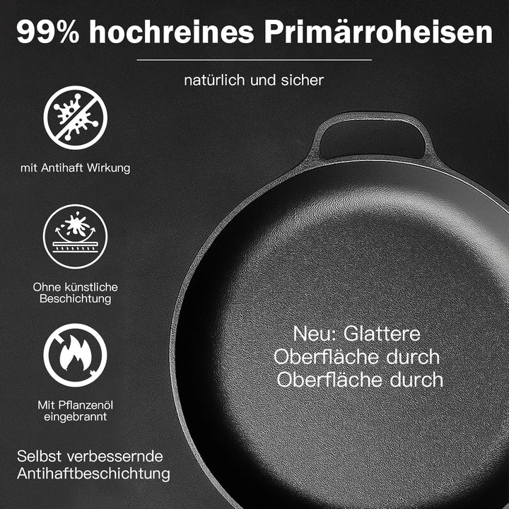 Gusseisenpfanne mit Holzgriff abnehmbar, pfanne gusseisen ohne Beschichtung, Gusspfanne für alle Her