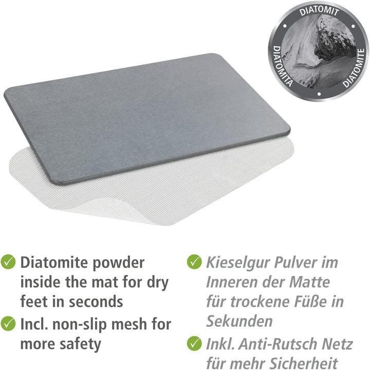 WENKO Badezimmervorlage Mod. Simi aus Kieselgur, hygienische Saunamatte rutschfest, natürlich und la