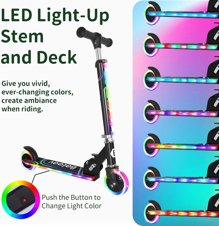 BELEEV V2 Roller Kinder Scooter 6 Jahre, Upgrade mit LED Leuchtenden Rädern, Lenksäule und Deck, Höh