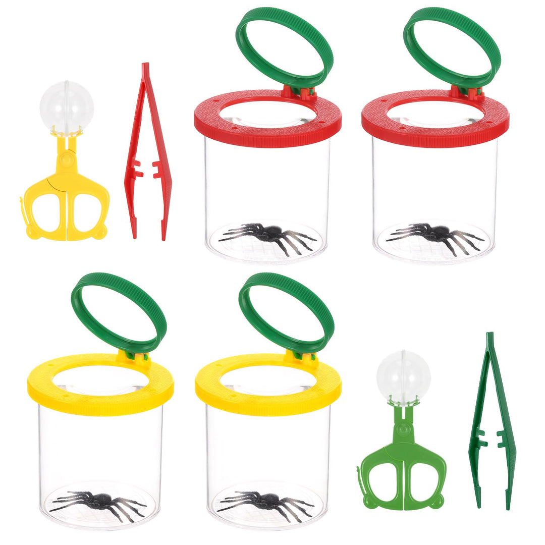 4 Stück Becherlupen für Kinder, Lupenglas Kinder Set, Lupenbecher mit 4 Stück Insektenfangwerkzeugen