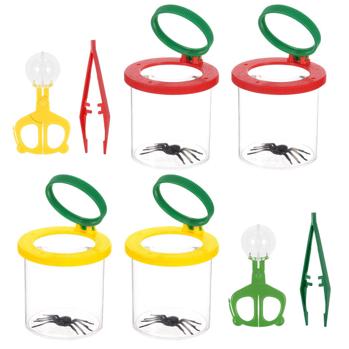4 Stück Becherlupen für Kinder, Lupenglas Kinder Set, Lupenbecher mit 4 Stück Insektenfangwerkzeugen