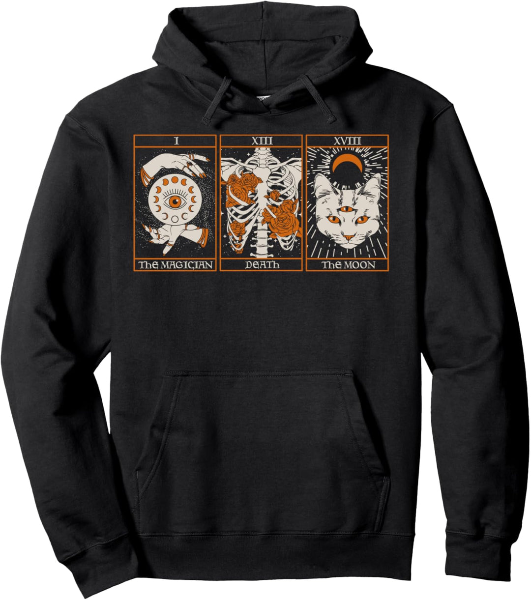 Trendy Spooky Outline Tarot Card Line Up Pullover Hoodie