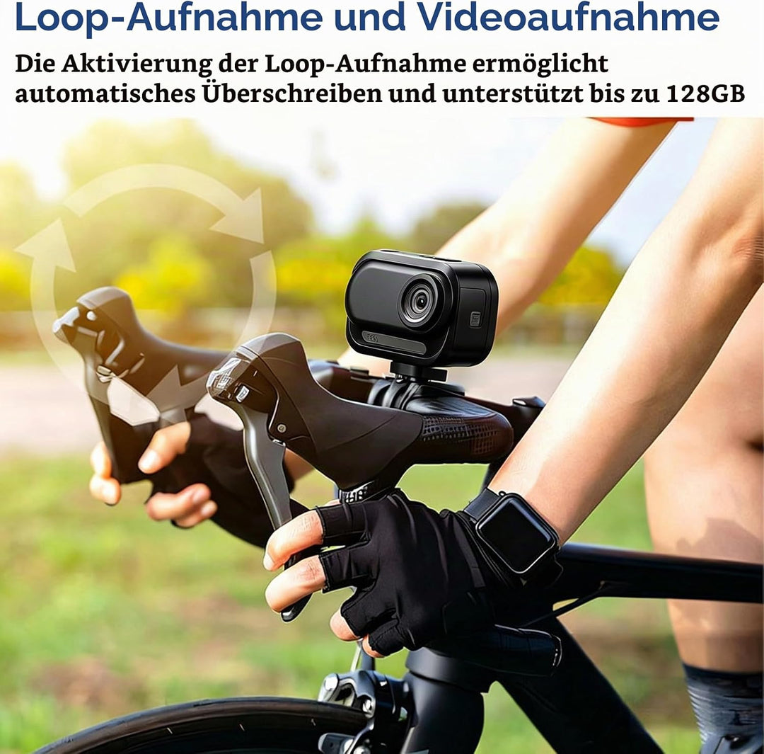 128GB Sportkamera Wasserdicht 1080P Tragbare Kamera mit 360° Drehbarem Clip, Bodycam Körperkamera Mi