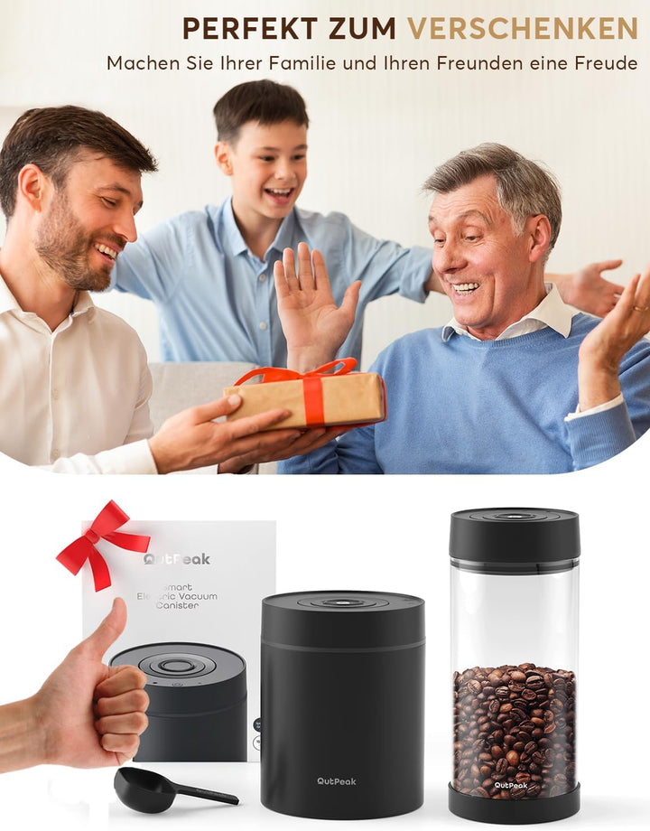OUTPEAK Neo 2025 Kilo Auto-Vakuum-Kaffeedose, 1,5 l Fassungsvermögen für 500 ml Kaffeebohnen, Ein-Kn