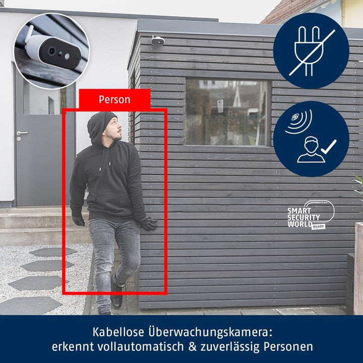 ABUS Akku-Kamera Pro mit Basisstation (PPIC91000) – Smarte kabellose Überwachungskamera mit Weisslic