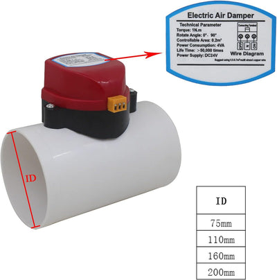 Drosselklappe elektrisch lüftungsrohr PVC AC220v DC12v 24v luftklappe hvac absperrklappe mit motor l