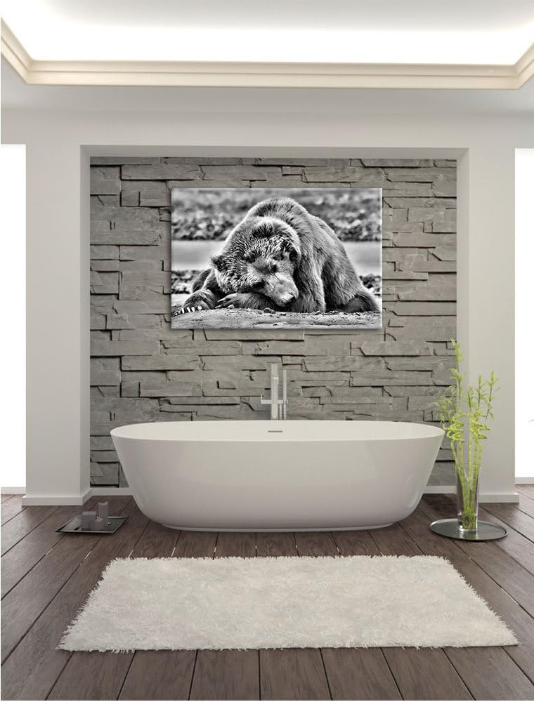 Pixxprint Bär am Sandstrand / 100x70cm Leinwandbild bespannt auf Holzrahmen/Wandbild Kunstdruck Deko