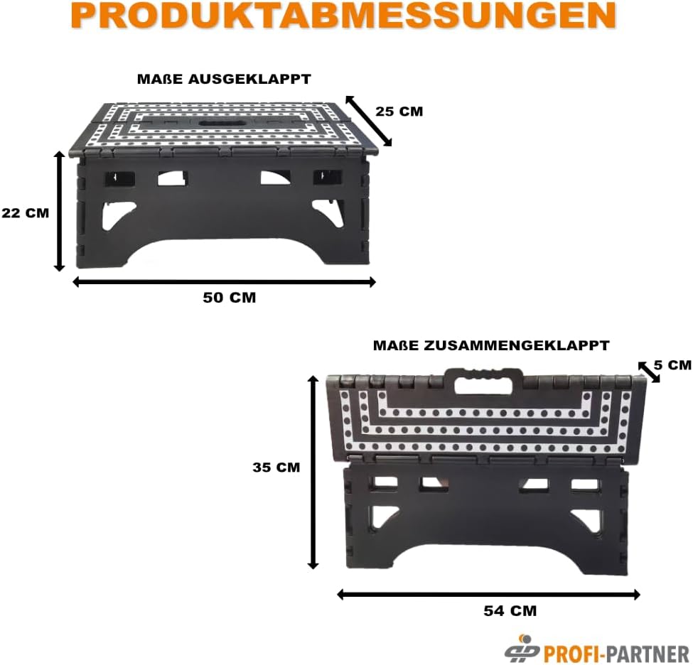 Klappbarer Tritthocker XL, bis 350 kg belastbar, extra grosse Rutschhemmende Standfläche, faltbar, t
