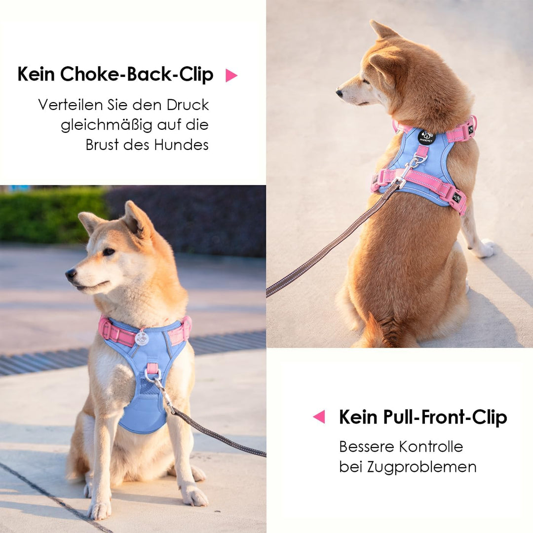PHOEPET Anti-Zug Hundegeschirr- Reflektierendes Verstellbares Welpen-Sicherheitsgeschirr für kleine,
