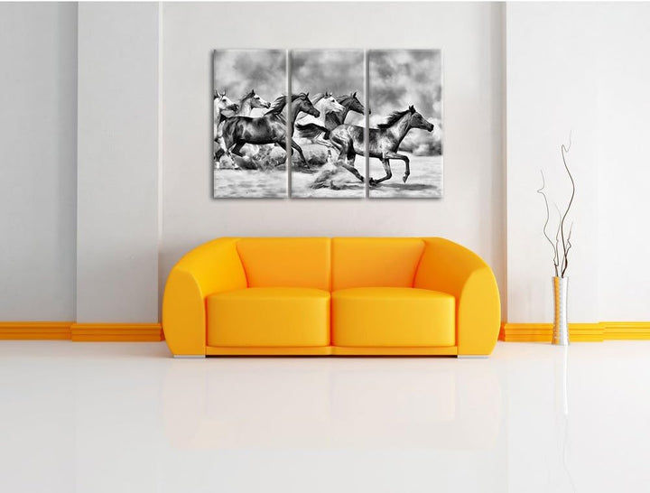 Pixxprint Western Pferde in Wüste als Leinwandbild/Grösse: 3Teilig (120x80) / Wandbild/Kunstdruck/fe