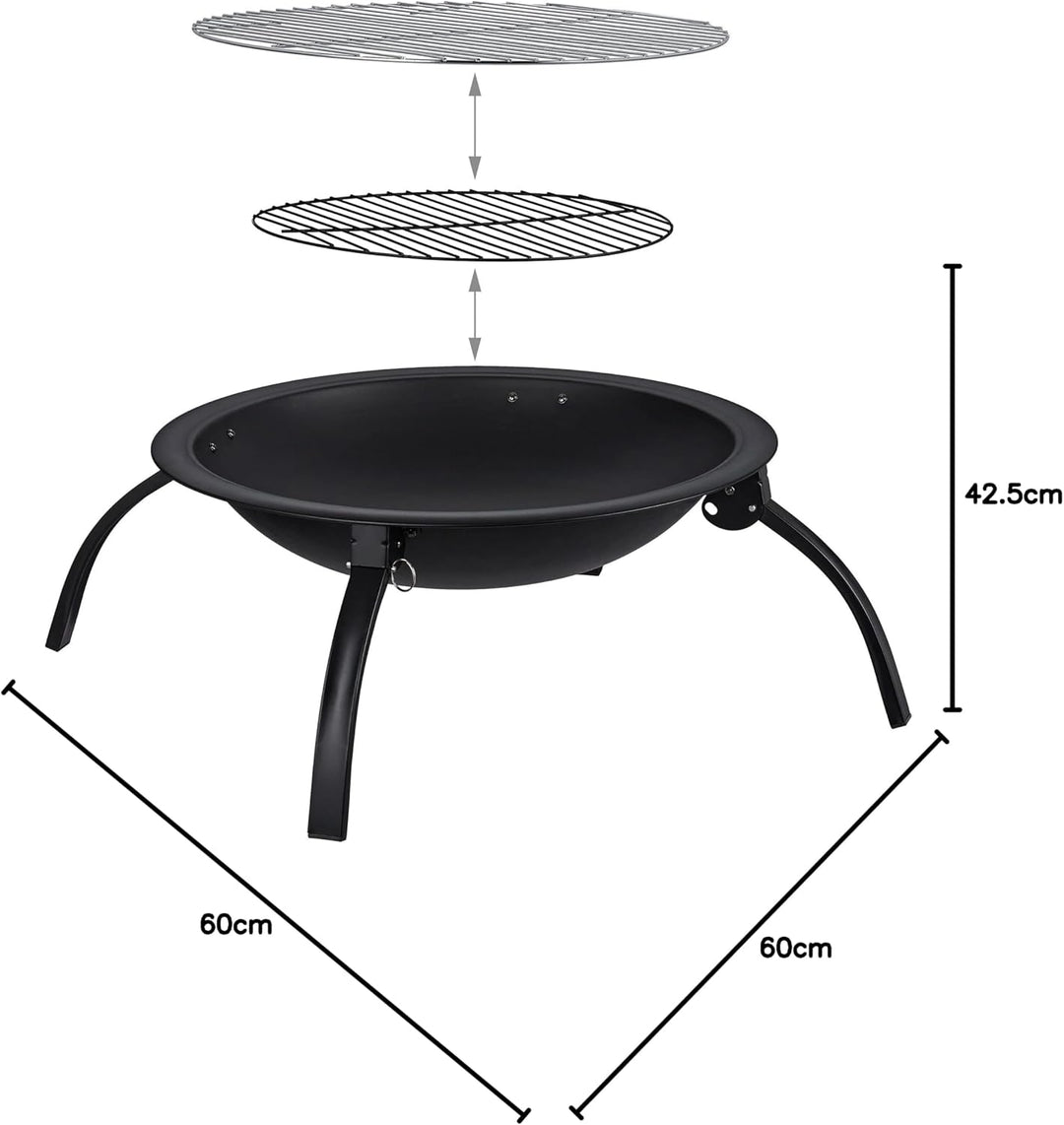 Relaxdays XL Feuerschale, mit Tasche, Grill Rost, Schürhaken, Funkenschutz Deckel, Garten, Terrasse,