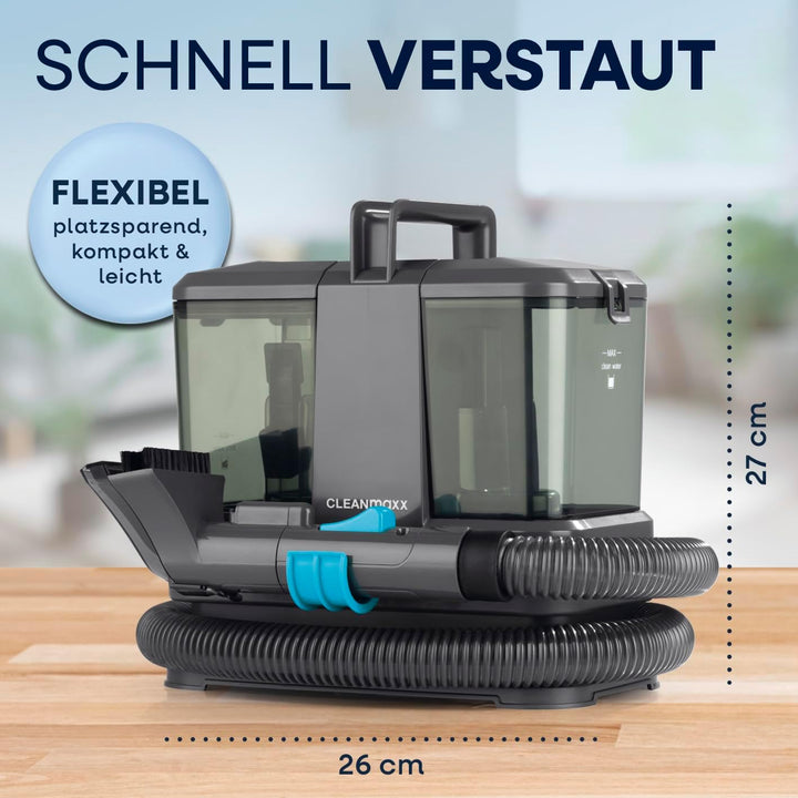CLEANmaxx Polster- & Teppichreiniger Kompakt | 3-in-1 Waschsauger Gerät mit Doppeltank-System & Easy