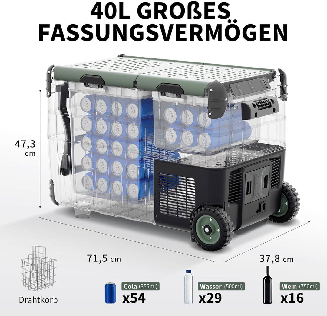 AAOBOSI 40L Kompressor Kühlbox, Dual Zone, Camping Kühlschrank mit APP | LED-Beleuchtung,12/24V und