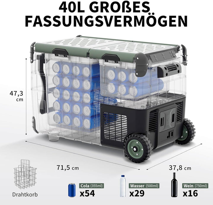 AAOBOSI 40L Kompressor Kühlbox, Dual Zone, Camping Kühlschrank mit APP | LED-Beleuchtung,12/24V und