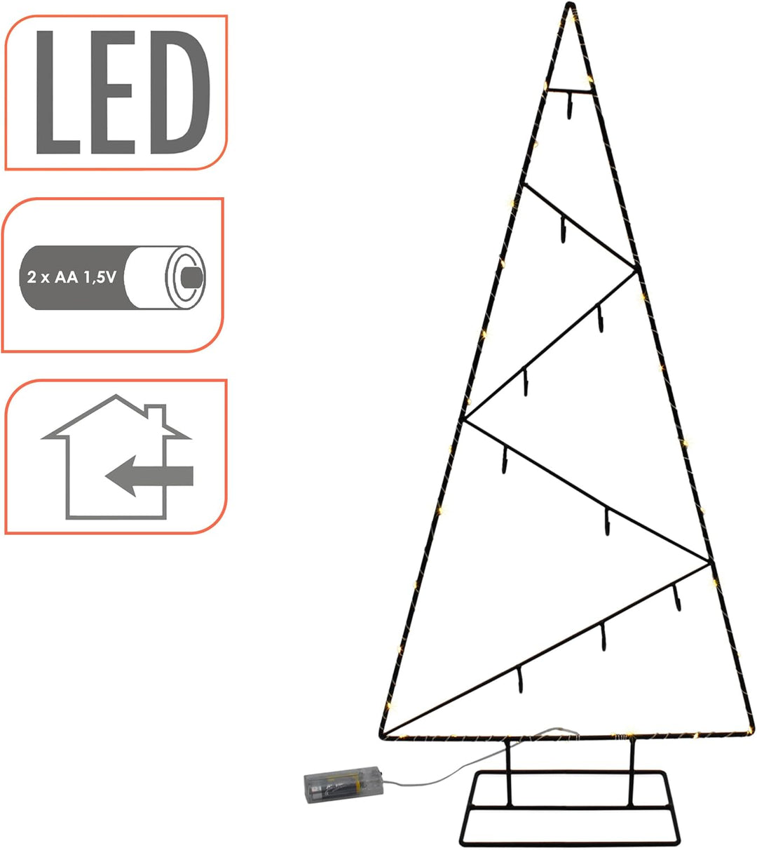 LED Metall Tannenbaum schwarz mit 9 Haken - 77 cm - Deko Ständer für Zierschmuck Batterie betrieben