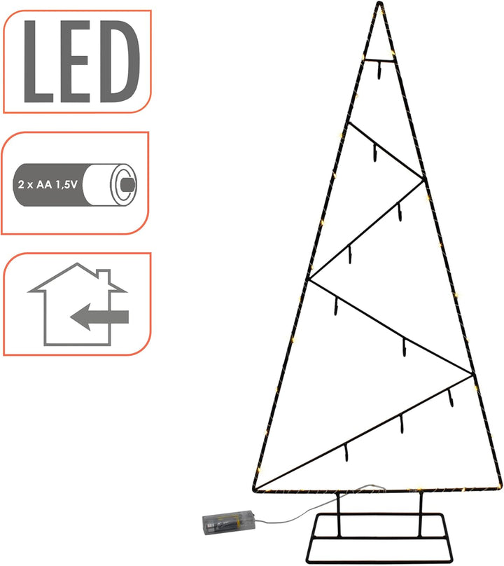 LED Metall Tannenbaum schwarz mit 9 Haken - 77 cm - Deko Ständer für Zierschmuck Batterie betrieben