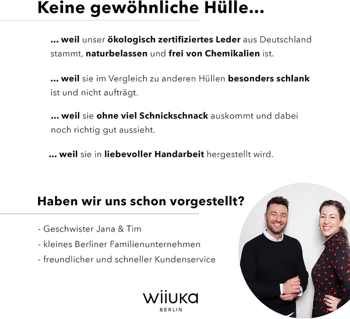 WIIUKA Hülle für iPhone 15 Pro, Leder aus Deutschland, Lederhülle extra Dünn, Premium Handyhülle, Ca