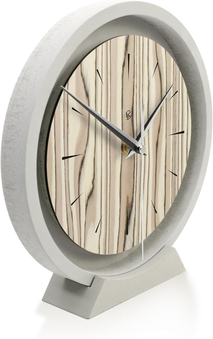 Kreative Feder Runde Tischuhr aus Beton im Industrial Design – leise Standuhr ohne Ticken in minimal