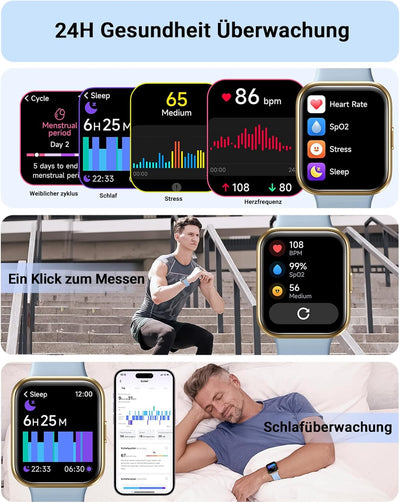 Tensky Smartwatch Herren Damen mit Telefonfunktion 1,8'' Alexa Integriert Fitnessuhr 100 Sportmodi,