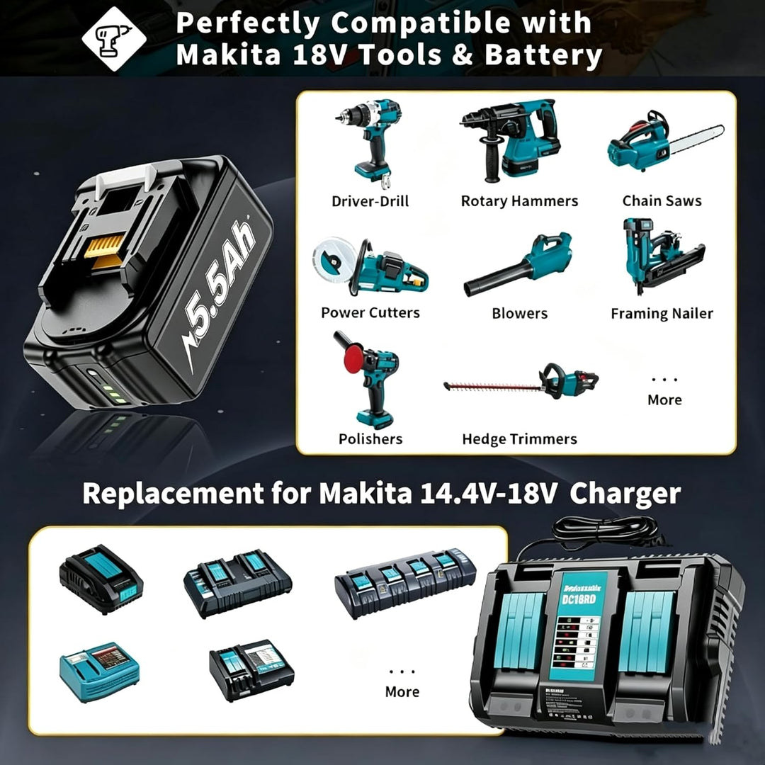2 Stück 5500mAh/5.5Ah BL1830 Ersatzakku für makita Akku 18V BL1850 BL1850B BL1830 BL1860B BL1845 BL1