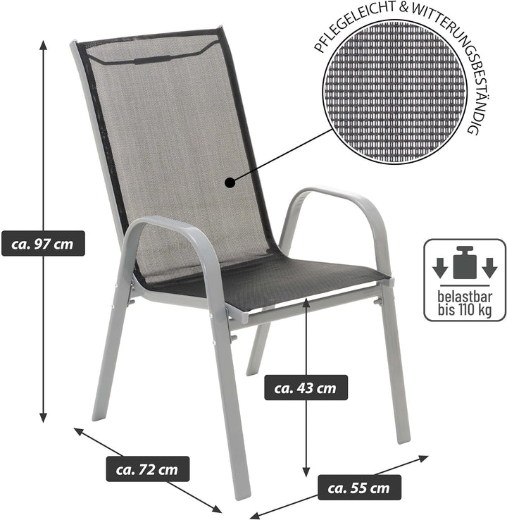 Nexos Trading Bistroset Balkonset – Gartengarnitur Sitzgarnitur aus Glastisch & Stapelstuhl – Stahlg