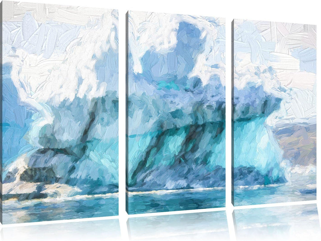Pixxprint gigantischer Eisberg Kunst Pinsel Effekt 3-Teiler Leinwandbild 120x80 Bild auf Leinwand
