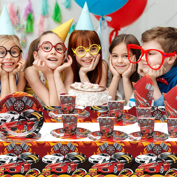 Doyomtoy Auto Geburtstag Party Set,61 Stück Rennwagen Geburtstag Deko for Boys Enthält Pappteller,Pa