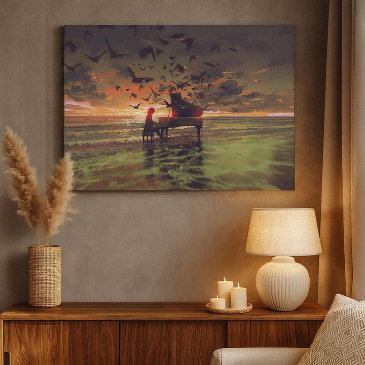 Bilder auf Leinwand 100x70cm Leinwandbild mit Rahmen Klaviermusik Gross Wanddeko Bild Schlafzimmer K