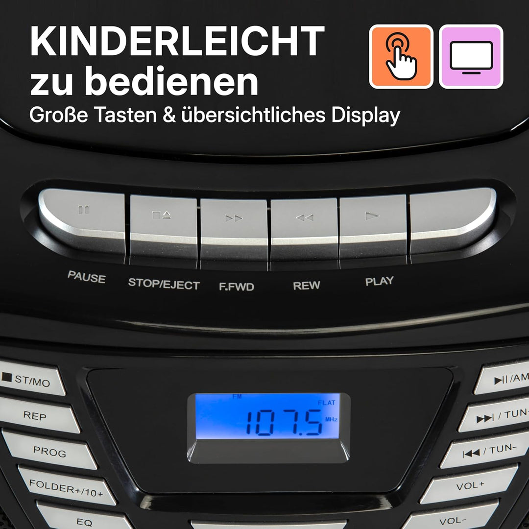 Blaupunkt B 120 BK tragbarer CD Player mit Bluetooth | Kassettenrekorder | Hörbuch Funktion | mit US
