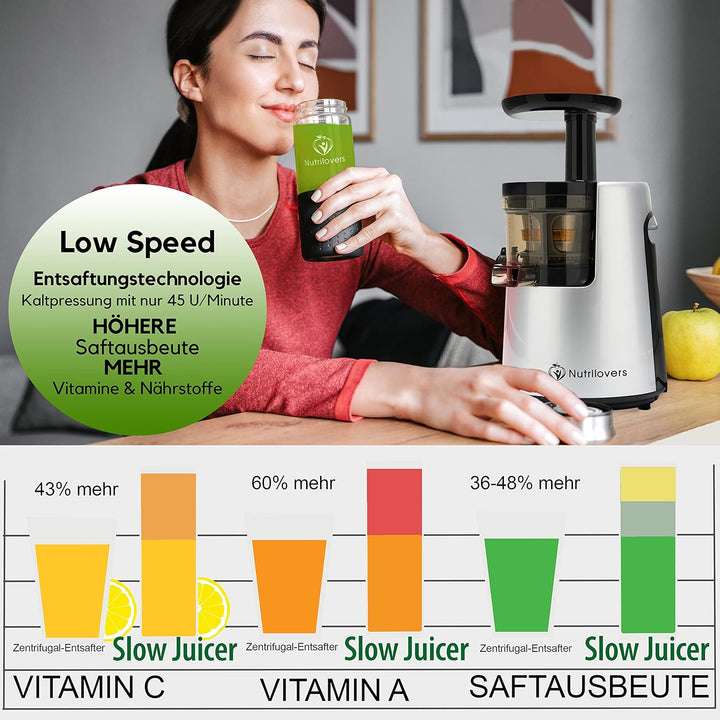 *NEU* NUTRI-PRESS NO.1 Slow Juicer 3 SIEBE Saft, Smoothie, Frucht-Eis - Sehr leise & 100% BPA-Frei -