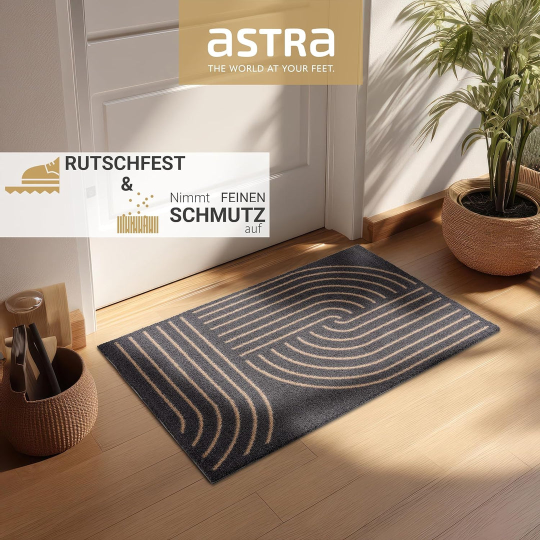 Astra rutschfeste Sauberlaufmatte innen - Kringel schwarz 50 x 70 cm - Wohnraum Fussmatte Design - E